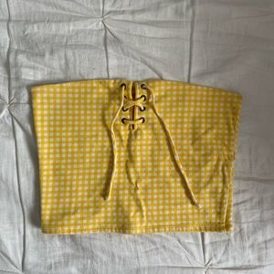 White and yellow plaid tube top
